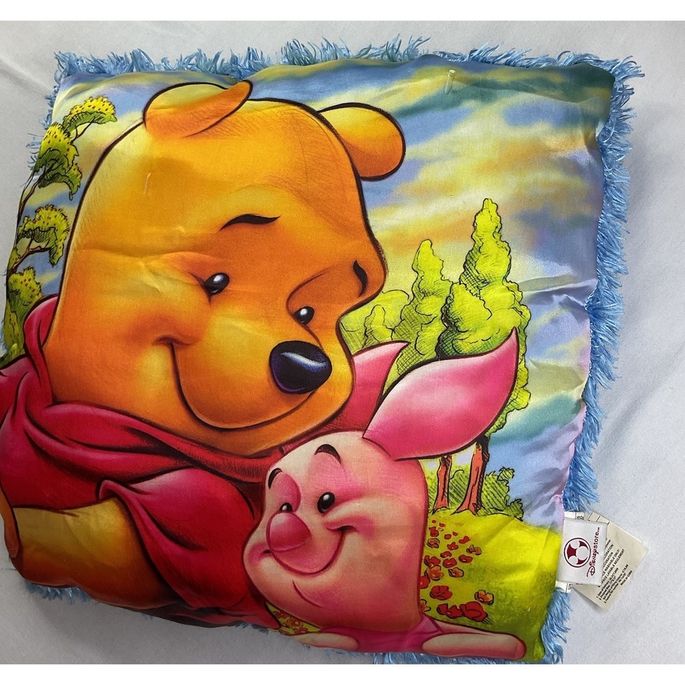 Disney Winnie the Pooh & Piglet Shaggy Throw Pillow 16x16 Square Cushion Vintage